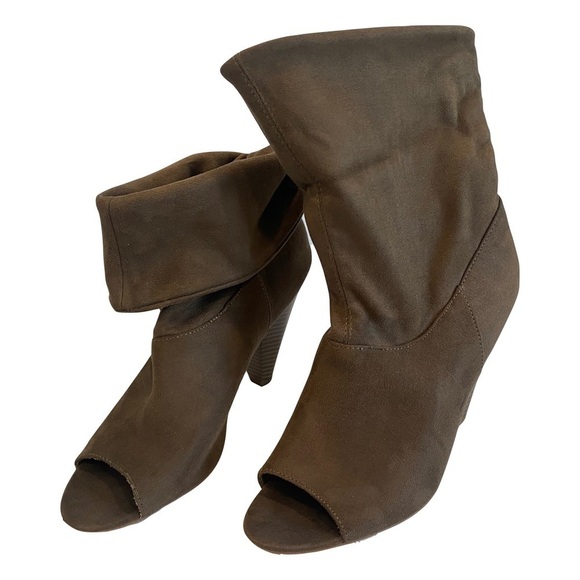 Brown Charlotte Russe Open Toe Slouchy Ankle Boots with Cone-shaped Heel Size 10 - Picture 7 of 12